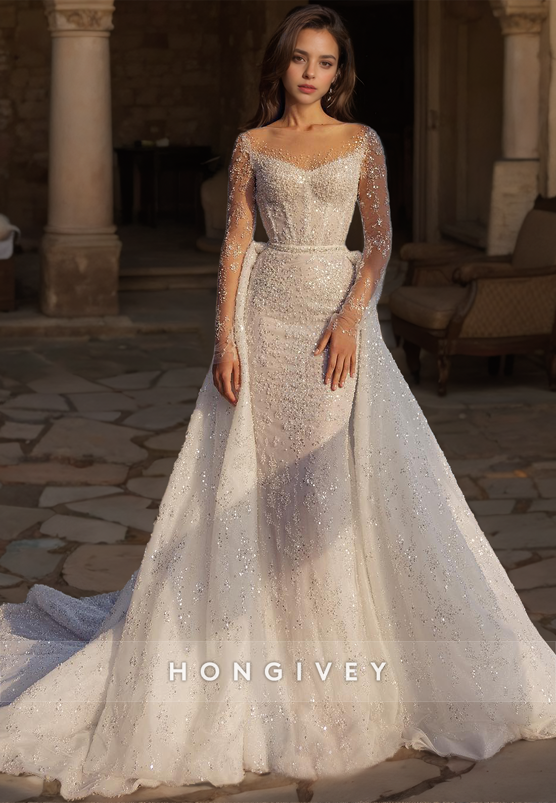 luxury fishtail dresses Linh Nga LXBAT245 Luxury Fishtail Gown - Silver / S