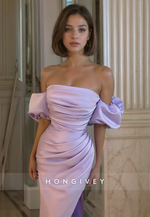 HONGIVEY Elegant Formal Evening Dress Purple Off-Shoulder Sheath Party Prom Gown