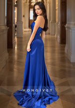 HONGIVEY Royal Blue A-Line Sweetheart Prom Gown Satin Simple Long Evening Dress