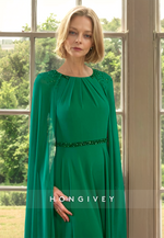 HONGIVEY Cap Sleeves Mother of the Bride/Groom Dress Chiffon Wedding Guest Dresses