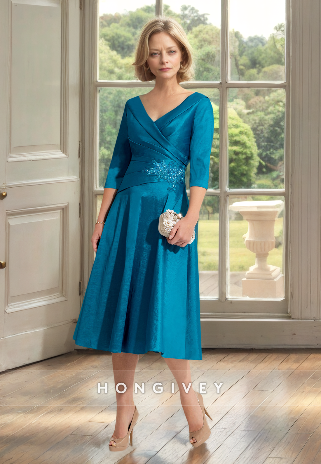 HONGIVEY Knee Length A-Line Mother of the Bride Dress Sleeves Wedding HONGIVEY Knee Length A-Line Mother of the Bride Dress Sleeves Wedding
