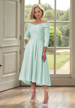 HONGIVEY V-Neck A-Line Mother of the Bride Dress Sleeves Midi Dresses Plus Size