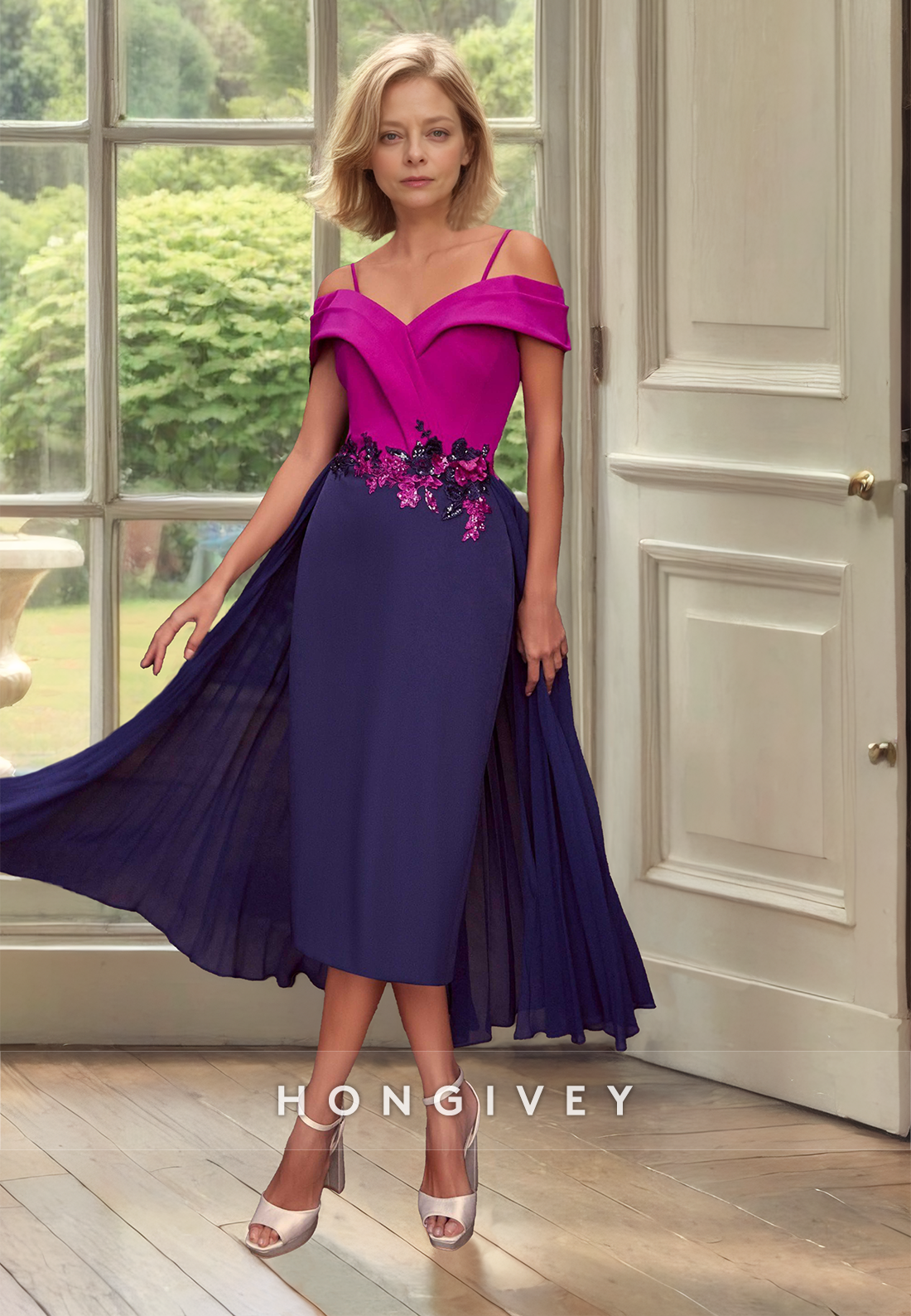 HONGIVEY Special Applique Pleated Mother of the Bride Dress Sweetheart HONGIVEY Special Applique Pleated Mother of the Bride Dress Sweetheart