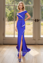 HONGIVEY Long Asymmetrical Sheath Mother of the Bride Dress with Side Slit