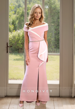 HONGIVEY Long Asymmetrical Sheath Mother of the Bride Dress with Side Slit