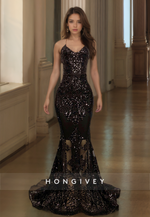 HONGIVEY Stunning Straps Mermaid Evening Dress Applique Elegant Sparkle Prom dresses