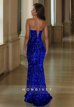 HONGIVEY Glitter Sequins Royal Blue Sweetheart Mermaid/Trumpet Formal Evening Dress