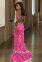 HONGIVEY Gorgeous Feathers Mermaid Evening Dress Luxury Applique Straps Formal Party Gown