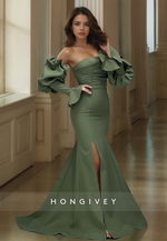 HONGIVEY Ruffles Mermaid Prom Gown Girls Off-Shoulder Custom Homecoming Dress