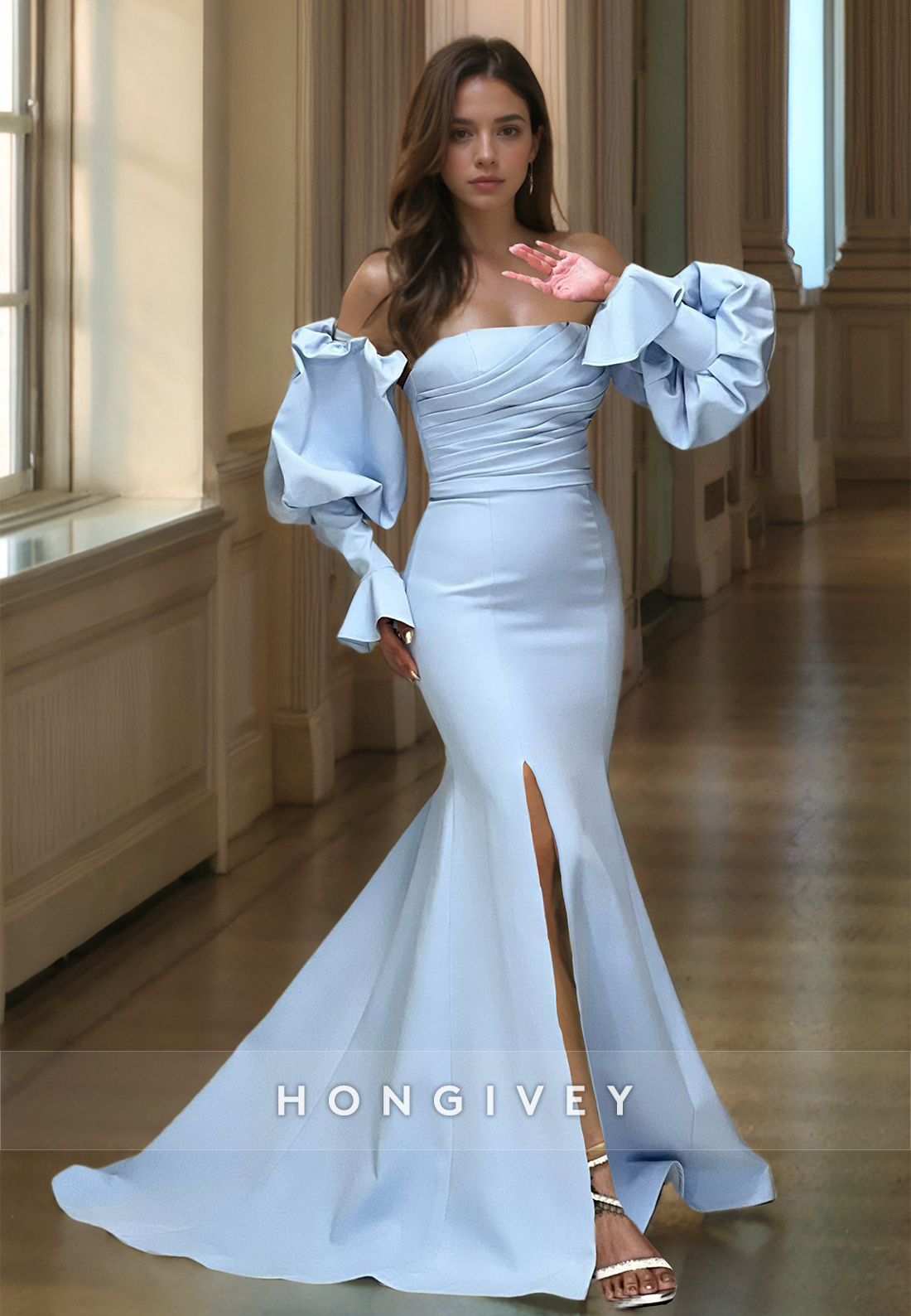 HONGIVEY Ruffles Mermaid Prom Gown Girls Off-Shoulder Custom Homecoming Dress