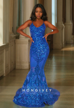 HONGIVEY Stunning Straps Mermaid Evening Dress Applique Elegant Sparkle Prom dresses