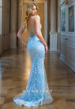 HONGIVEY Stunning Flowers Mermaid Prom dress Elegant Tulle Applique Long Evening Dress with Train