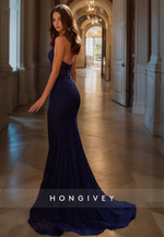 HONGIVEY Glitter V-Neck Empire Waist Mermaid/Trumpet Evening Dress Formal Party Wear