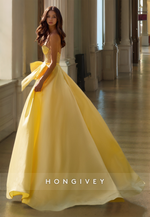 HONGIVEY Sweetheart Bow Prom Gown A-Line Evening Dress Yellow Quinceanera Dresses