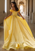 HONGIVEY Off-Shoulder Yellow Evening Dress Elegant 2024 Formal Party Gown with Train