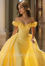 HONGIVEY Off-Shoulder Yellow Evening Dress Elegant 2024 Formal Party Gown with Train