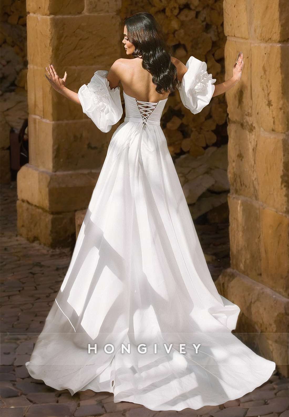 HONGIVEY Sweetheart Strapless Wedding Dresses Classic Off-Shoulder A-Line Bride Dress