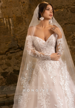 HONGIVEY Lace Applique Wedding Dress with Train 2024 New Gorgeous Bride Gown