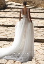 HONGIVEY Straps A-Line Wedding Dress with Bow Organza Bridal Dresses