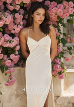 HONGIVEY Straps Wedding Dress with Side Slit Simple Sleeveless Satin Bride Gown