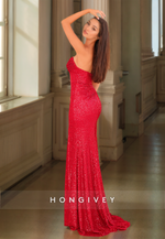 HONGIVEY Sparkle Strapless Trumpet Evening Dress Side Slit Sleeveless Floor-Length Prom Gown