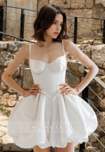 HONGIVEY Short Sleeveless Wedding Dress Sweetheart Straps A-Line Bridal Dresses