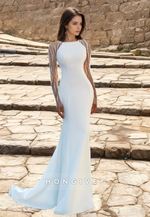 HONGIVEY Bateau Long Sleeves Mermaid Wedding Dress Classic Applique Bride Gown