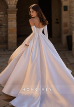 HONGIVEY Chic Long Sleeves A-Line Side Slit Satin Wedding Dress with Train