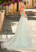 HONGIVEY 2025 New Applique Tulle Prom Gown A-Line with Side Slit Sleeveless Formal Party Dress