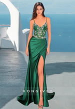 HONGIVEY Gorgeous Green Formal Evening Dress 2025 Straps Beaded Long Prom Gown