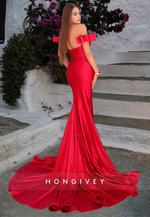 HONGIVEY Designed Red Off-Shoulder Mermaid Formal Evening Dress Strapless Prom Gown