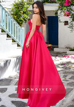 HONGIVEY Strapless A-Line Side Slit ClassicLong Formal Party Dress Prom Gown Ball Gown