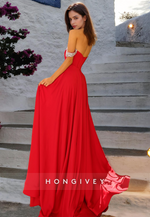 HONGIVEY Off-Shoulder Formal Evening Dress with Side Slit Sweetheart Satin Party Dress