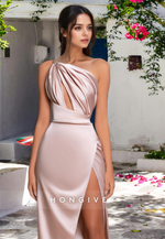 HONGIVEY Ruched Asymmetrical Strapless Empire Waist with Side Slit Evening Dress Formal Party