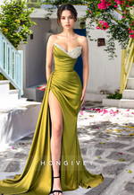 HONGIVEY Olive Strapless Sweetheart Sheath Evening Dress Formal Party Gown Women