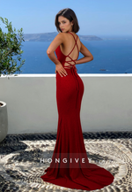 HONGIVEY Sexy Fitted Open Back Straps Mermaid Evening Dress Formal Party Gown