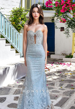 HONGIVEY Chic Lace Applique Strapless Mermaid Evening Dress Formal Party Gown New