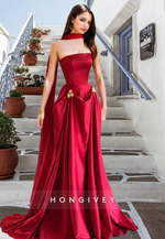 Red Strapless Floral Satin Empire Waist A-Line with cape Formal Evening Dress Prom Gown