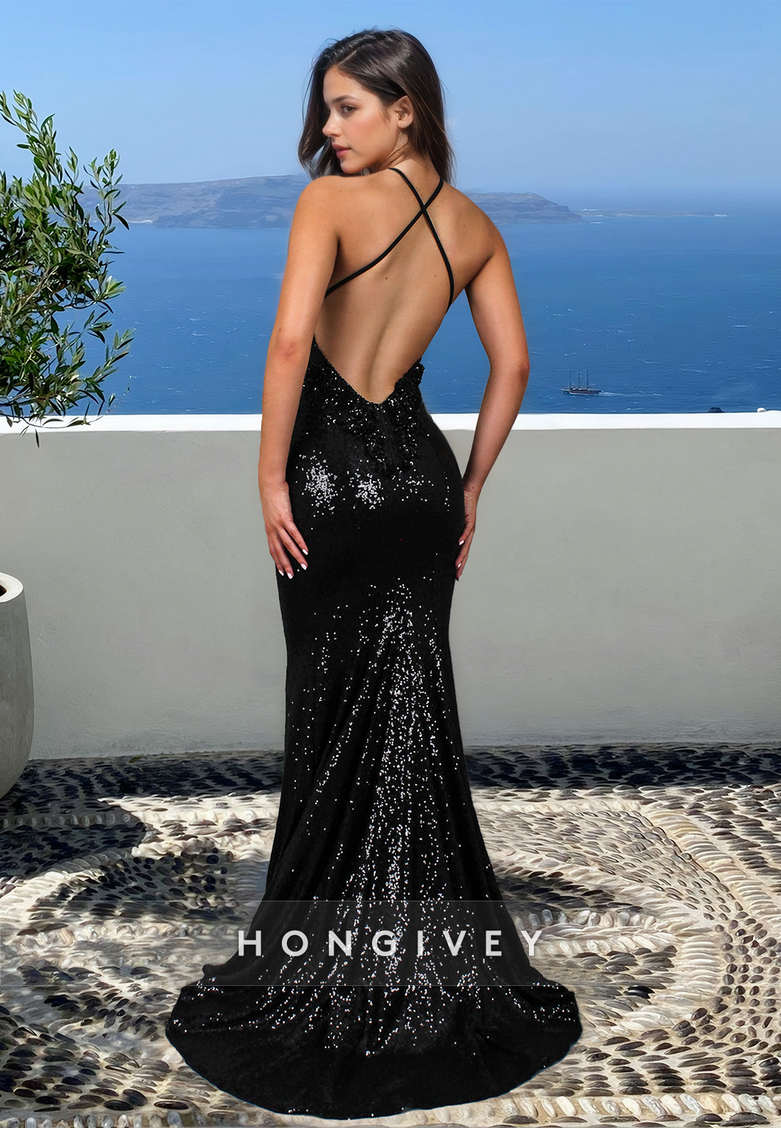 Glitter Sexy Straps Open Back Mermaid Evening Dress Classic Formal Wear