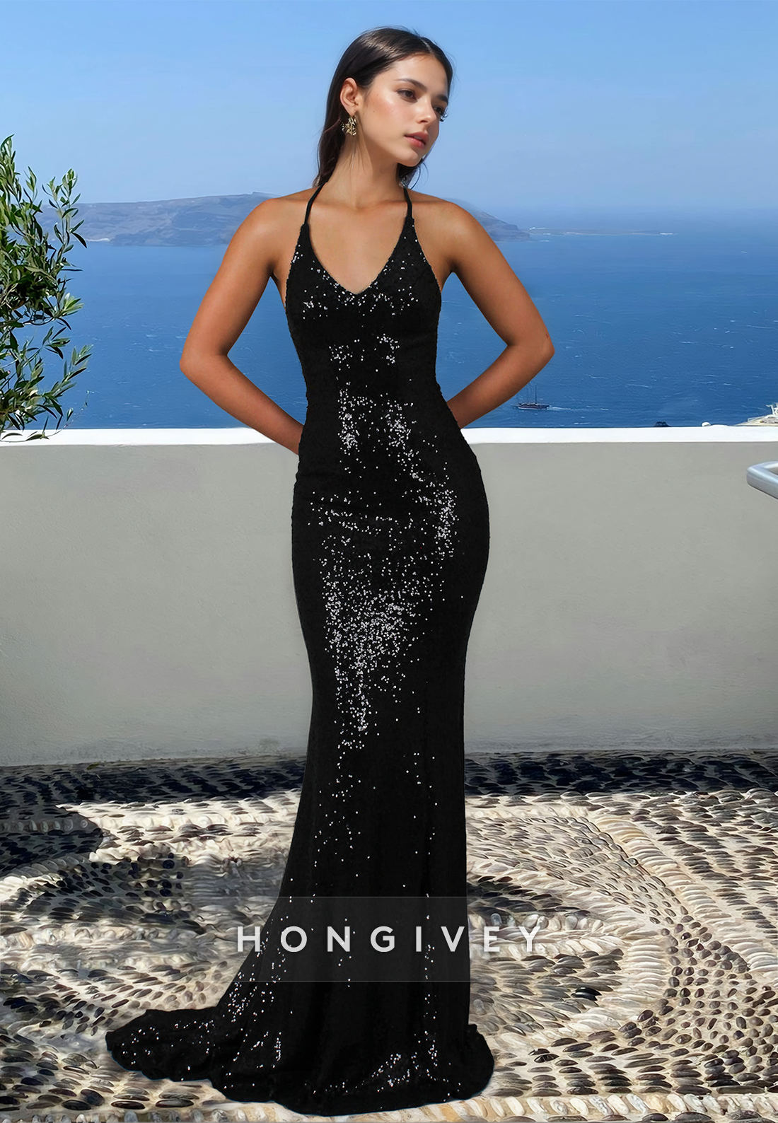 Glitter Sexy Straps Open Back Mermaid Evening Dress Classic Formal Wear