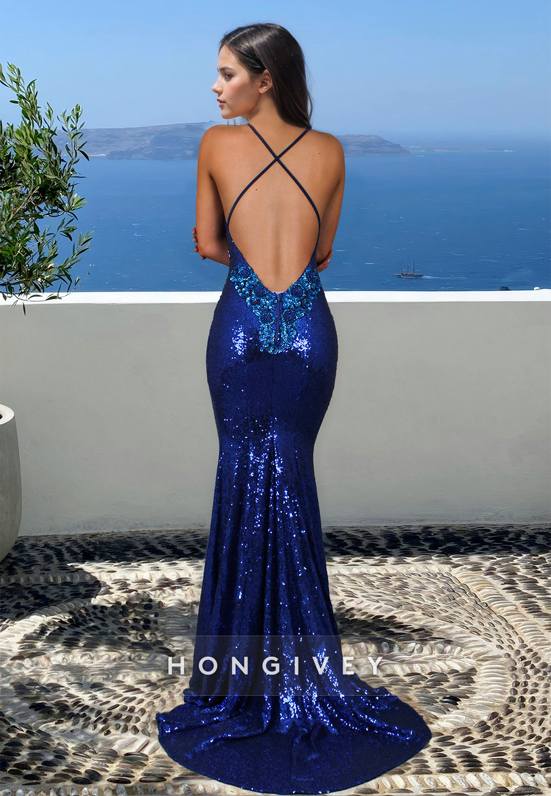 Glitter Sexy Straps Open Back Mermaid Evening Dress Classic Formal Wear