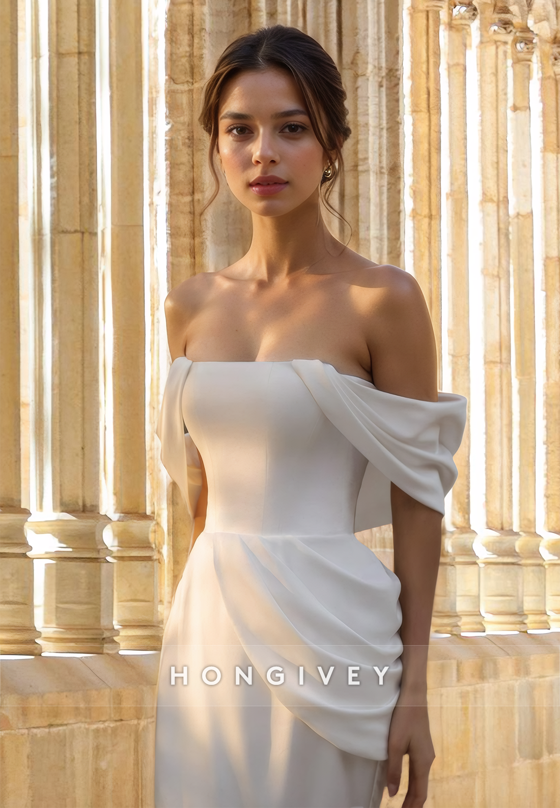 Sexy Satin Mermaid Fitted with Side Slit Off-Shoulder Wedding Dress Bride Gown HONGIVEY