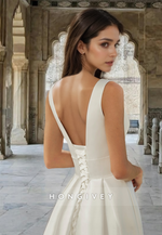 Sexy V-Neck Sleeveless Satin Floor-Length A-Line Wedding Dress HONGIVEY