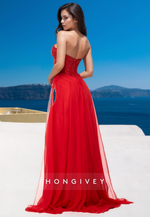 Sexy Red Strapless Trumpet with Side Slit Evening Dress Formal Party Gown HONGIVEY