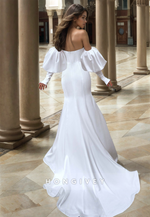 Chic Strapless Long Sleeves Satin Trumpet Wedding Dress Bride Gown HONGIVEY