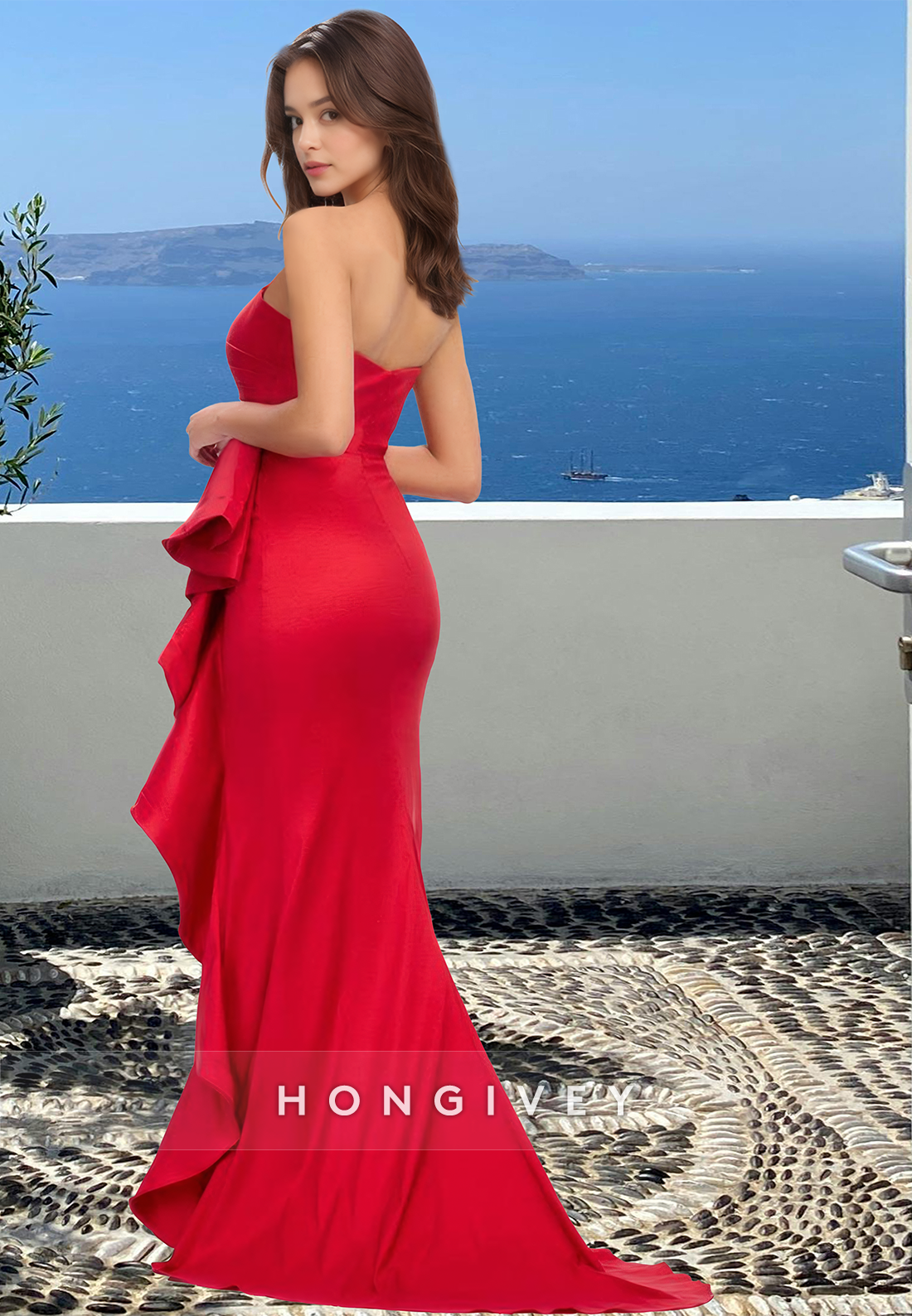 Chic Strapless Ruffles Trumpet with Side Slit Evening Dress 2025 New HONGIVEY