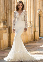 Sexy Full Lace Applique Mermaid Long Sleeves with Train Wedding Dress HONGIVEY