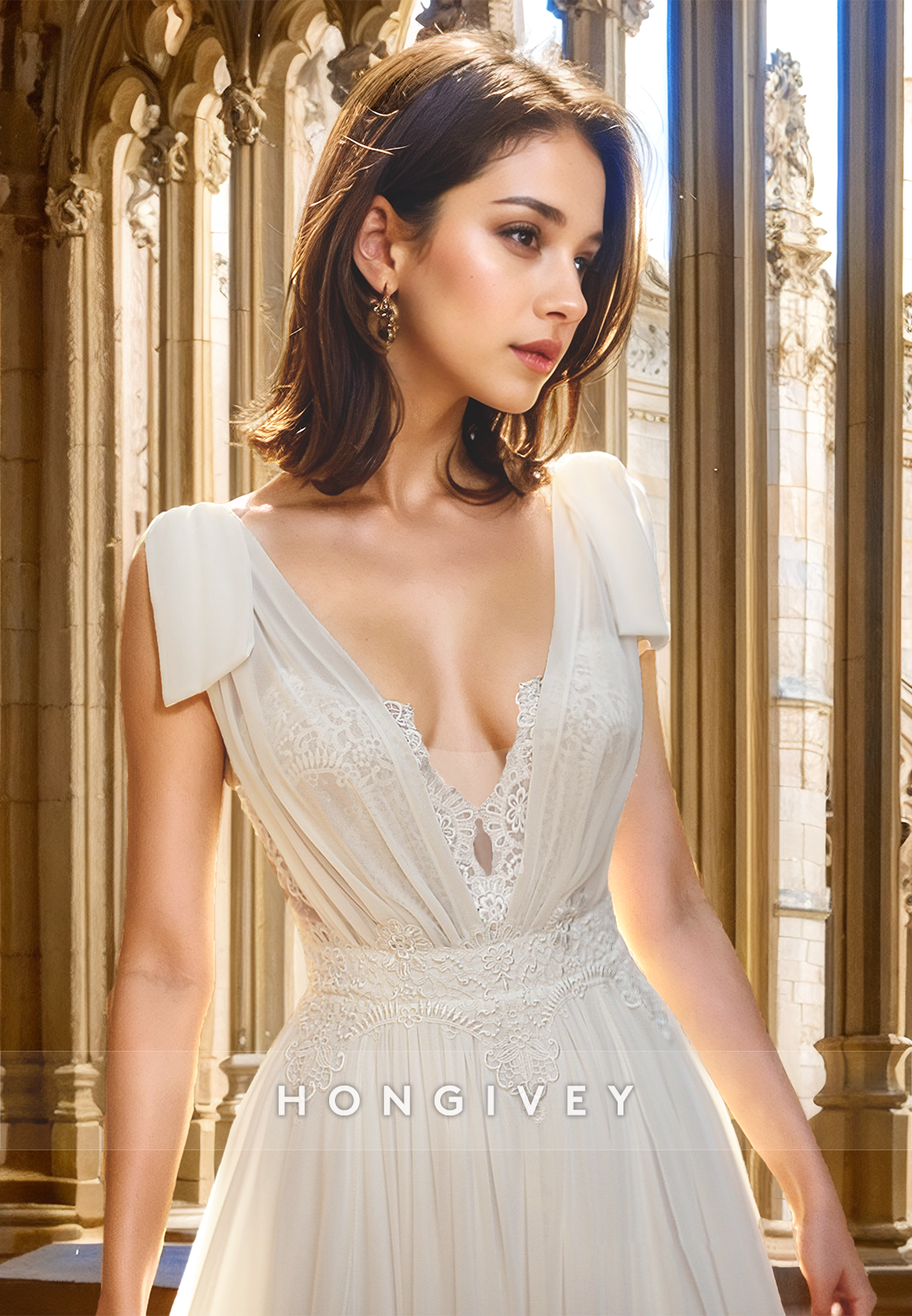 Sexy V-Neck Open Back Tulle A-Line Wedding Dress Bride Gown 2025 HONGIVEY