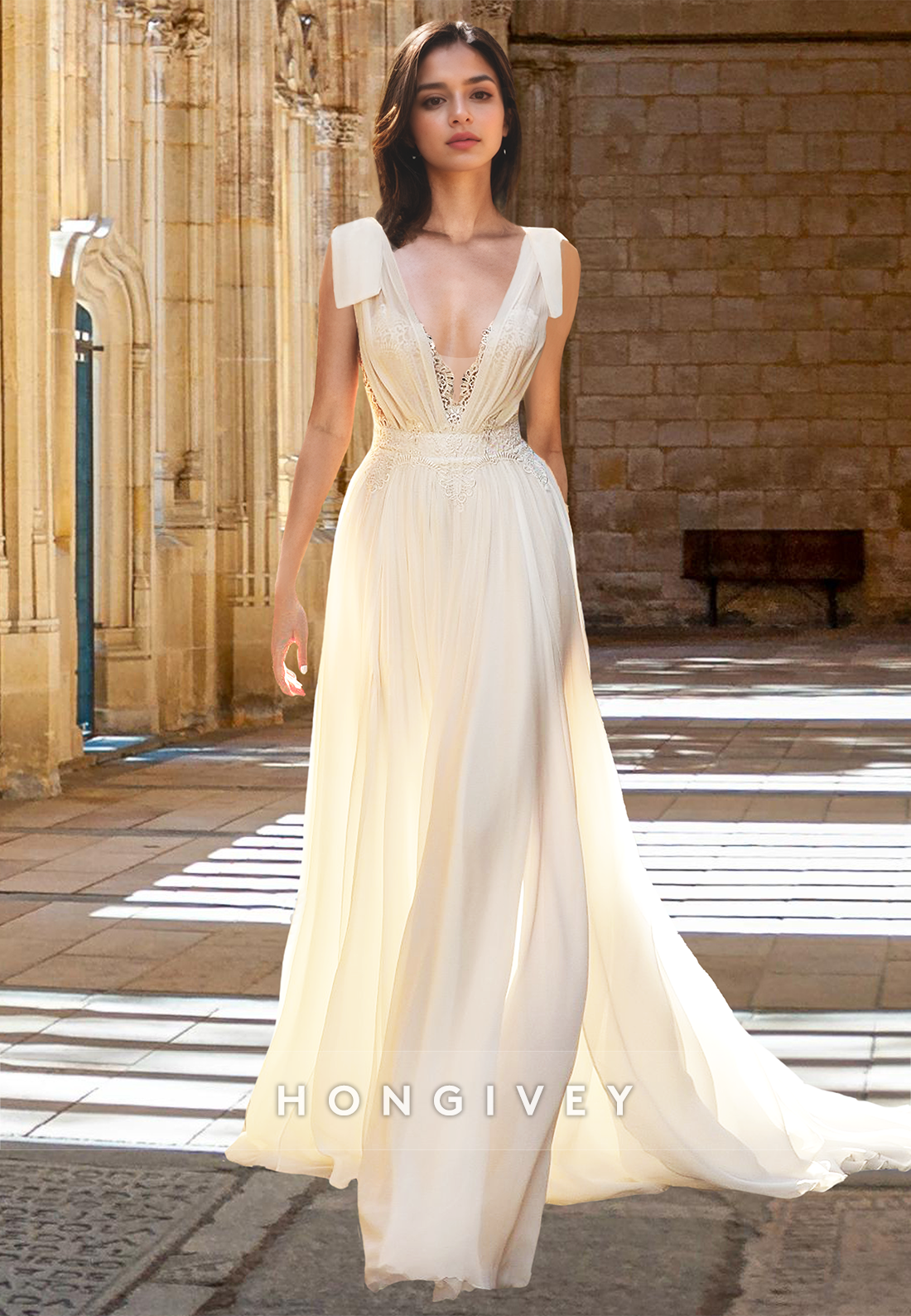 Sexy V-Neck Open Back Tulle A-Line Wedding Dress Bride Gown 2025 HONGIVEY