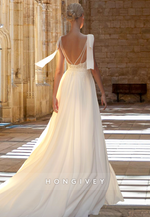 Sexy V-Neck Open Back Tulle A-Line Wedding Dress Bride Gown 2025 HONGIVEY